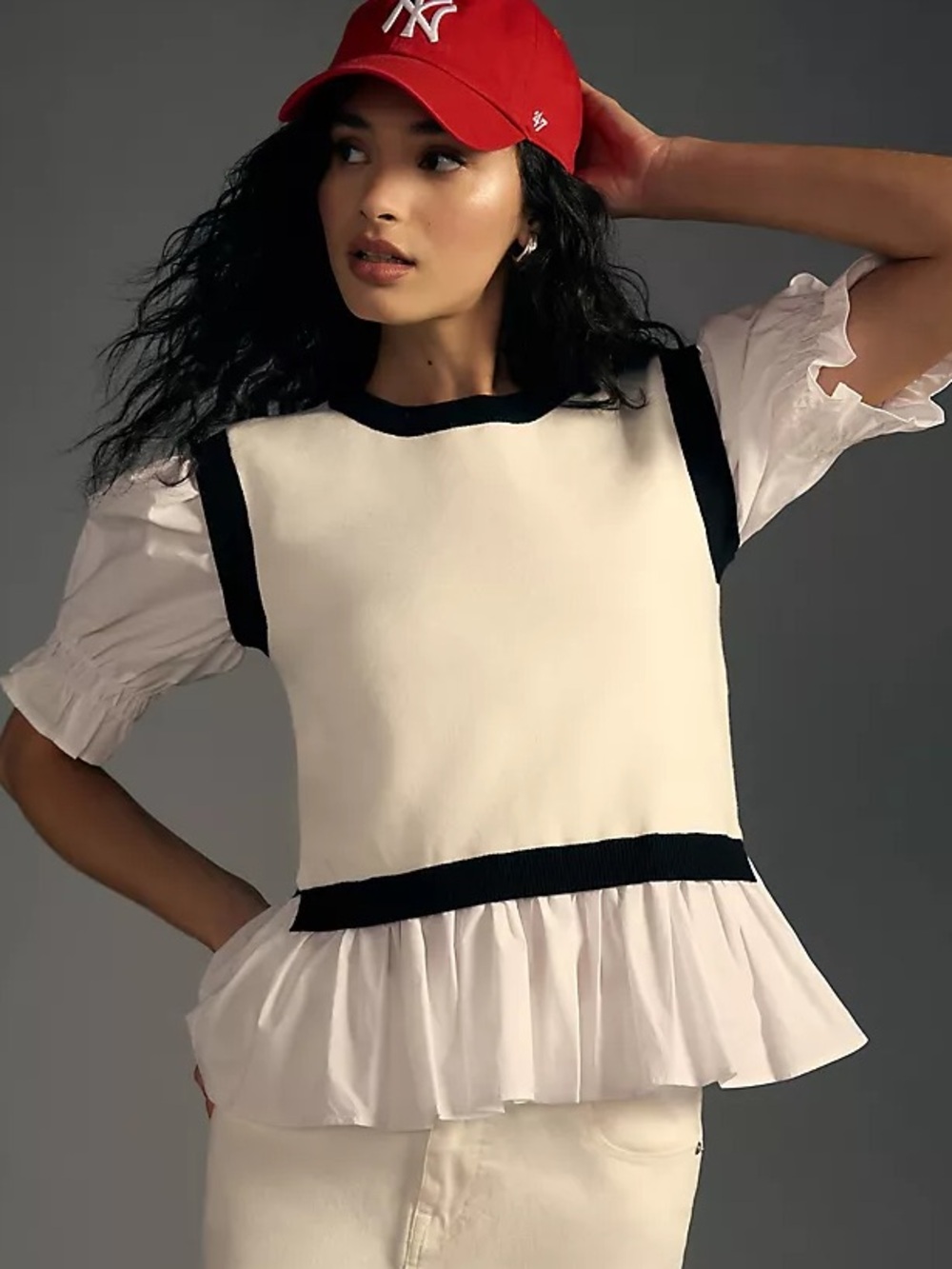 By Anthropologie • Layered Poplin Sweater Top